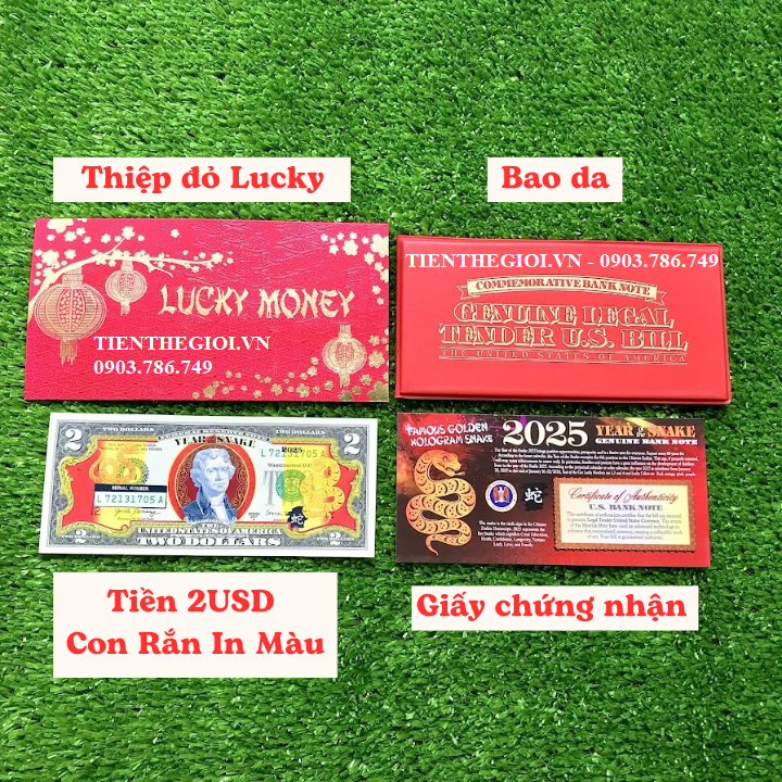 Tiền 2 USD Hình Con Rắn Mạ Vàng 2025 In Màu